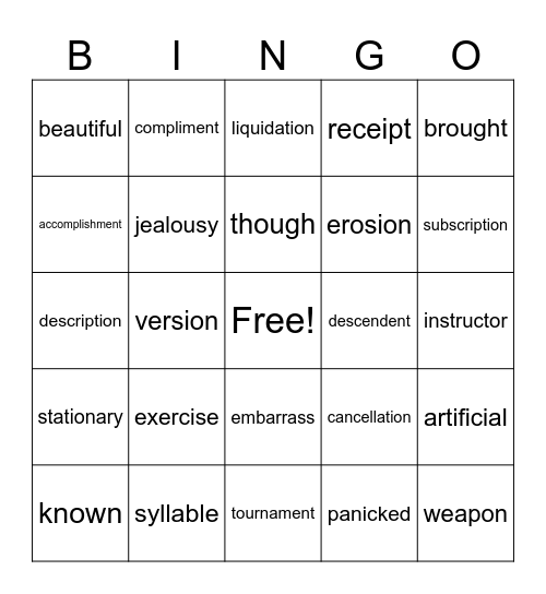 Untitled Bingo Card