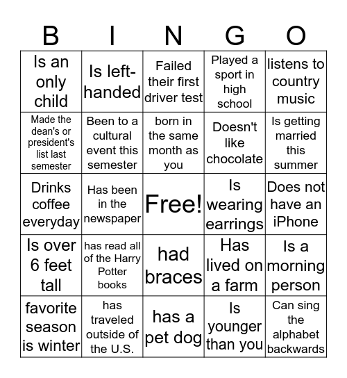 Untitled Bingo Card