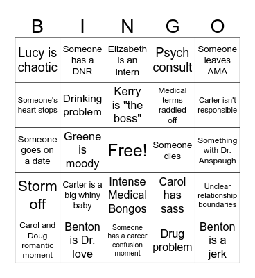 ER Season 5 Bingo Card