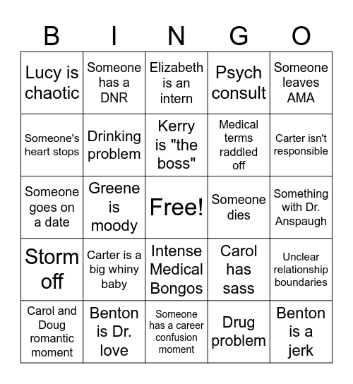 ER Season 5 Bingo Card
