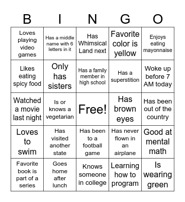 Intro Bingo Card