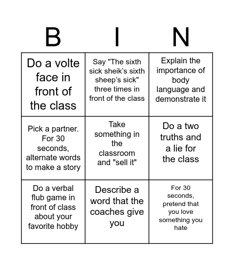 Public Speaking Bingo! Bingo Card