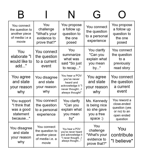 Socratic Bingo! Bingo Card
