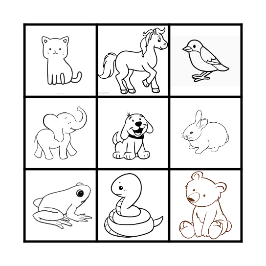 Animal Coloring Bingo Card