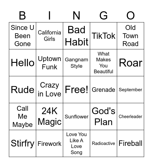 MUSIC BINGO Card