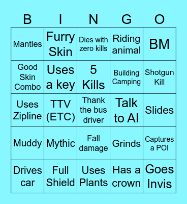 Fortnite Bingo Card