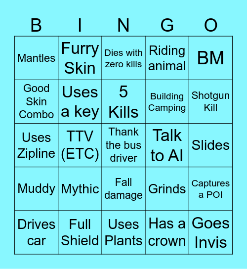 Fortnite Bingo Card