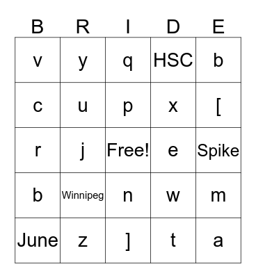 Bridal Bingo Card