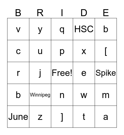 Bridal Bingo Card