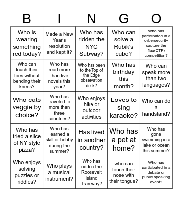 Ice Breaker Bingo Card