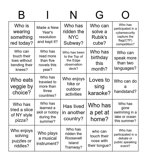 Ice Breaker Bingo Card