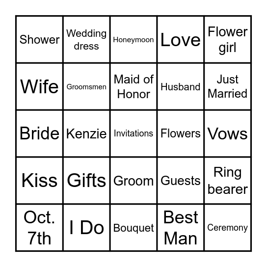 Wedding Bingo Card