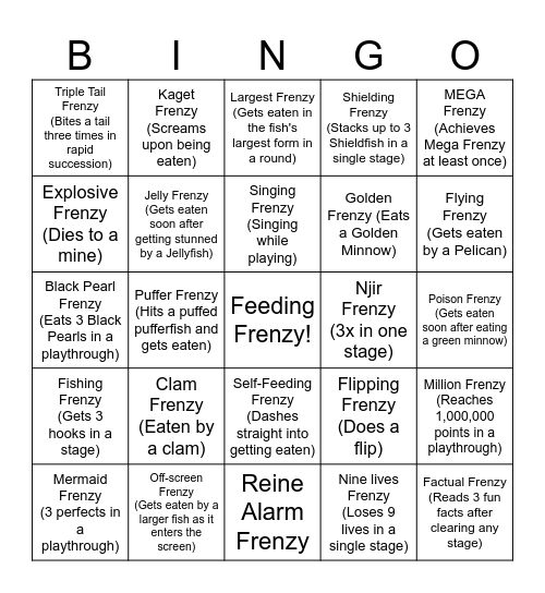 Reine's Feeding Frenzy Bingo Card