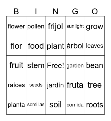 Plants/Plantas Bingo Card