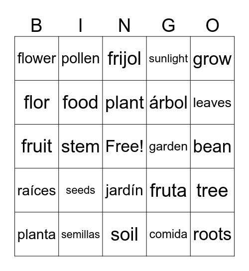 Plants/Plantas Bingo Card