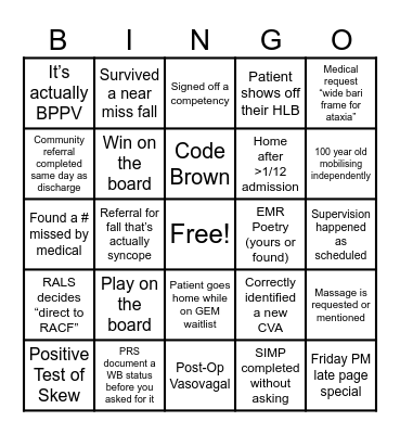 DDH PT Bingo Card
