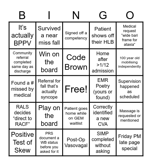 DDH PT Bingo Card