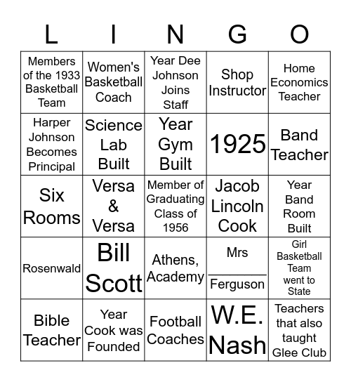 JL COOK Bingo Card