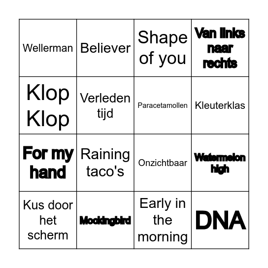 Lievelingsliedjes Bingo Card