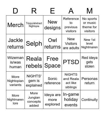 NiGHTS 3 Bingo Card
