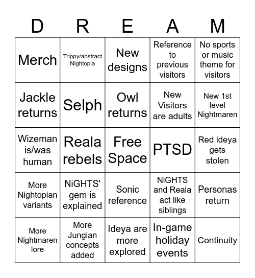 NiGHTS 3 Bingo Card