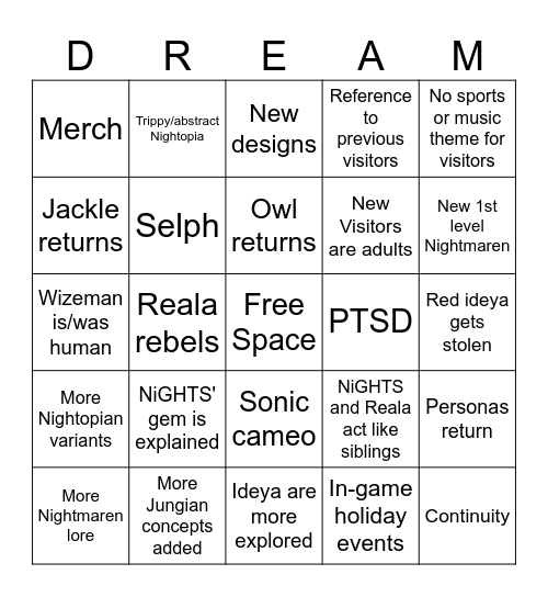 NiGHTS 3 Bingo Card