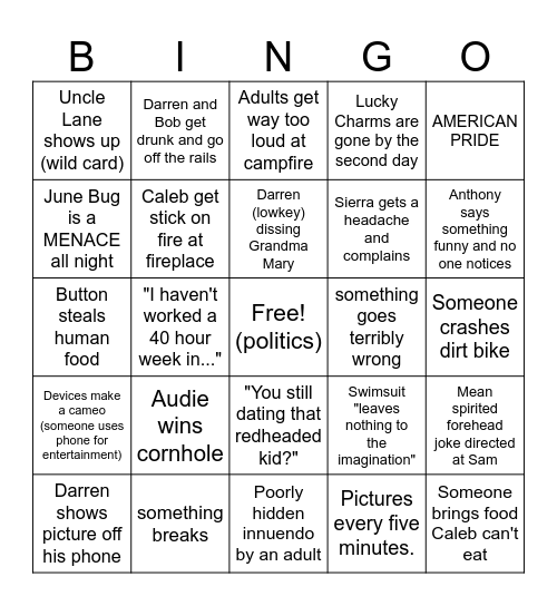 Camping Bingo Card