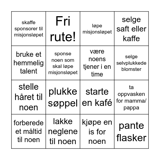 Samle inn penger til misjon ved å Bingo Card