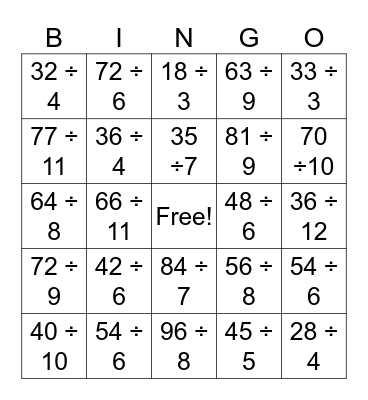 DIVISION Bingo Card