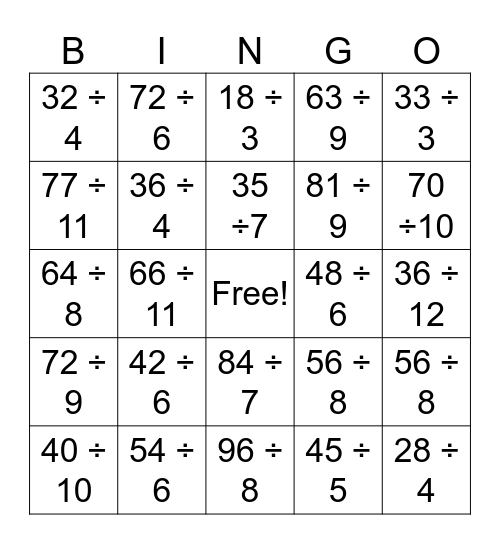 DIVISION Bingo Card