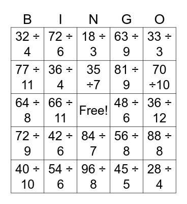DIVISION Bingo Card