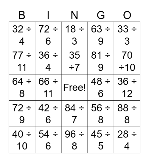 DIVISION Bingo Card