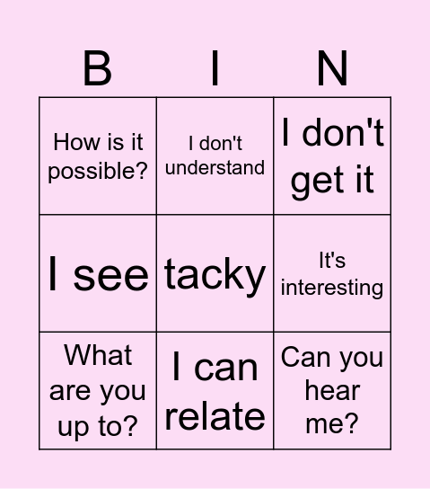Daily language Bingo Card