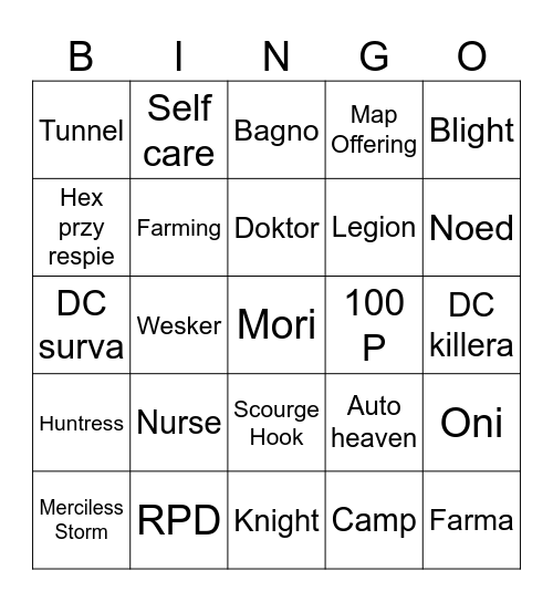 DBD Bingo Card