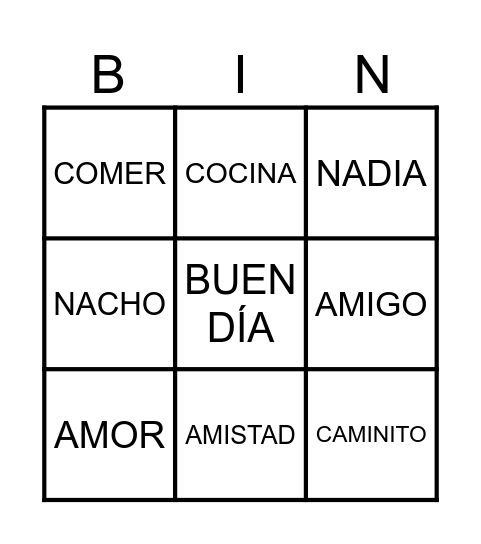 BINGO DE PALABRAS Bingo Card
