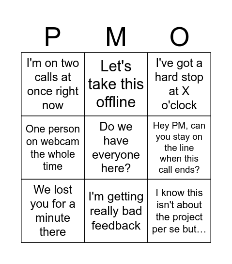 PMO Bingo Card