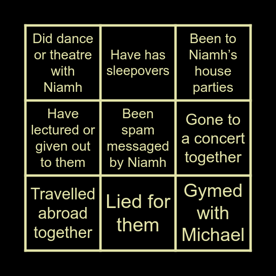 Niamh & Michael's 21st Birthday Bingo Card