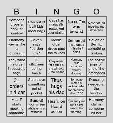 Lake Boone Trail Bingo Card