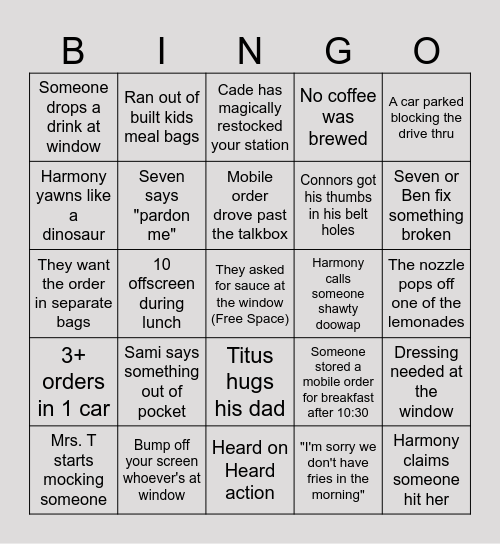 Lake Boone Trail Bingo Card