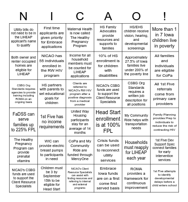 NICAO All-Agency Facts Bingo Card