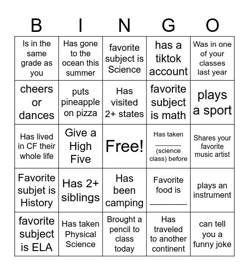 Untitled Bingo Card