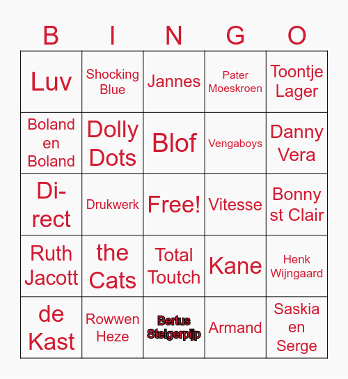 Muziek Bing Blijleven Koppensnellers Bingo Card