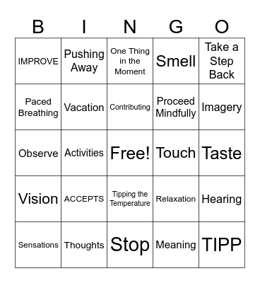 Managing Extreme Emotions Bingo Card