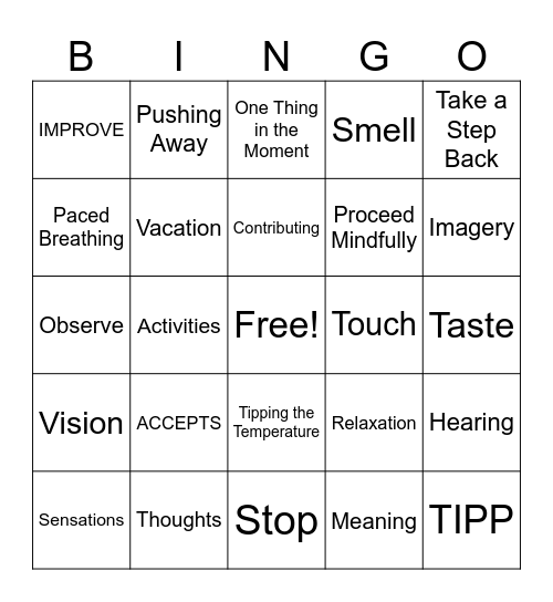 Managing Extreme Emotions Bingo Card