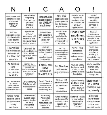NICAO All-Agency Facts Bingo Card
