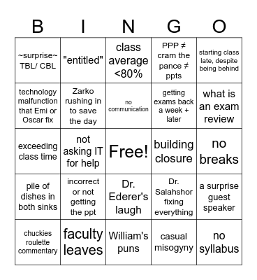 IC PA Weekly Game Bingo Card