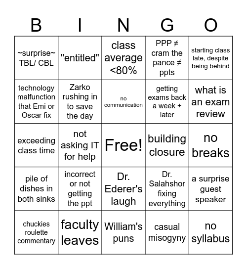 IC PA Weekly Game Bingo Card