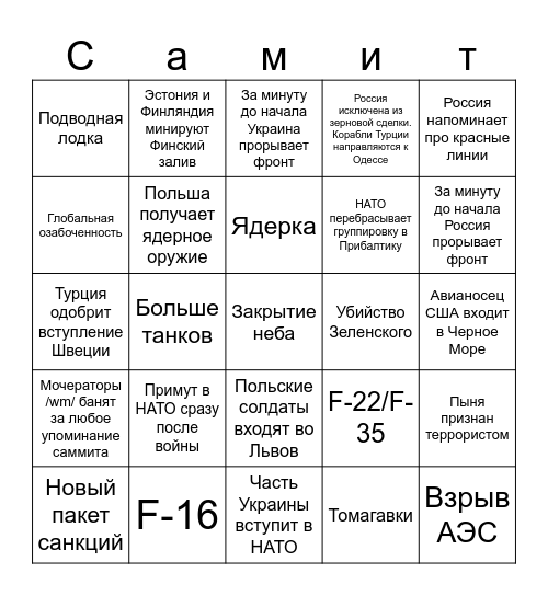 Саммит НАТО бинго Bingo Card