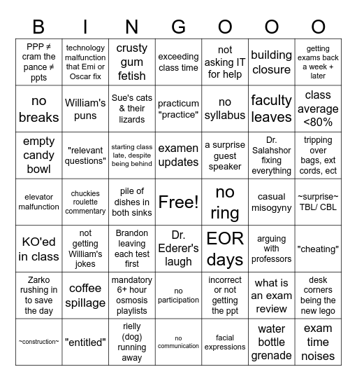 IC PA Weekly Game Bingo Card