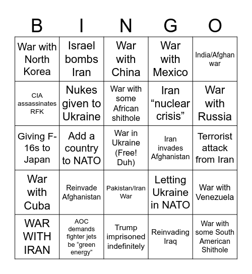 Military Industrial Complex Bingo Card